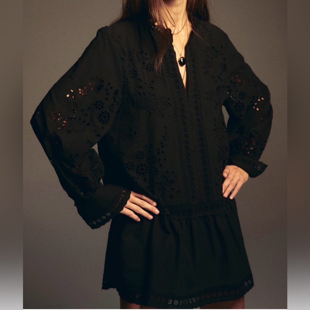 H&M DRESS WITH EYELET EMBROIDERY